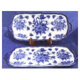 2 Blue & white serving trays