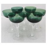 Set of 7 Green/Clear Stem Tall Sherbets
