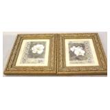 Pair of orchid & rose framed prints