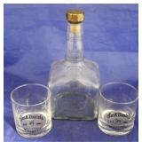 Jack Daniels liquor bottle & 2 glasses