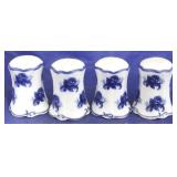 4 Blue & white salt & pepper shakers