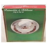 Poinsettia & Ribbons chip & dip set in box
