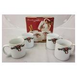 Poinsettia & Ribbons 4 pc holiday mug set in box