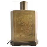 Etched brass base table lamp