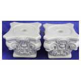 Pair pottery candleholders