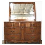 Bassett French double bow front dresser & mirror