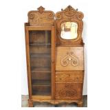 Carved oak side by side secretary