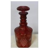 Etched Cranberry Decanter