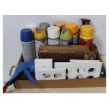 Tray Lot of Assorted Items & Spray Paints