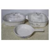 Lot of 3 Corning Cookware Items (2 w/ lids)