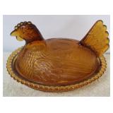 Amber Glass Hen on Nest