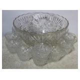 Glass Punch Bowl w/ 10 cups - 12" round