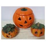 3 Ceramic Pumpkins (1 Cookie Jar & 2 other)