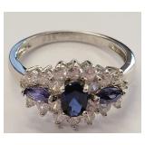 Tanzanite & Diamond Sterling Silver Ring, sz 6.6