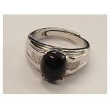 Ethiopian Blk Opal & Sapphire Sterling Silver Mens