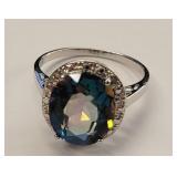 Ocean Mystic & Diamond Sterling Silver Ring, sz 7