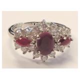 Ruby & Diamond Sterling Silver Cocktail Ring, sz 6