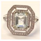 Aquamarine & Diamond Sterling Silver Ring, sz 6