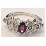Garnet & Tanzanite Sterling Silver Ring, sz 6