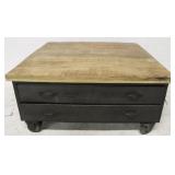 Wooden & metal cocktail table on wheels