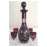 Bohemian red cut to clear 5 pc decanter set