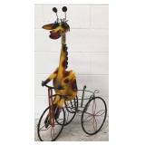 Metal giraffe tricycle planter