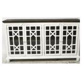 Painted 4 door console, fretwork over glass