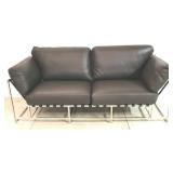 Lazzaro chrome base leather loveseat w/ straps