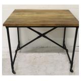Metal Base & Wood Top Dining Table on Rollers