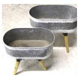 Pair galvanized oval planters