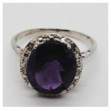 4.32ct Amethyst Diamond Sterling Silver Ring, sz 6