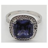 Cushion 10m Tanzanite & Diamond Sterling Silver