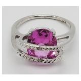 11mm Pink Sapphire & Diamond Sterling Silver