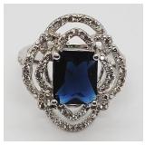 4.0 ct Blue Sapphire & 40pcs Diamond Sterling