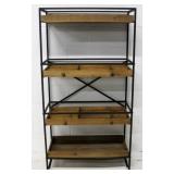 Industrial metal shelf with wood drawers