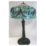 Large stained glass dragonfly lamp