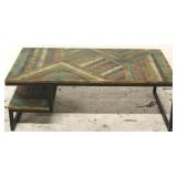 Inlaid painted wood & metal coffee table