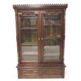 Victorian walnut carved double door bookcase