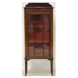 English inlaid 1 door curio with backsplash