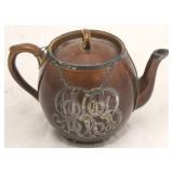 Vintage silver overlay pottery teapot