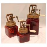Set of 3 Red Glass Churns