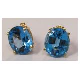 14k Yellow Gold Oval Blue Topaz Earrings