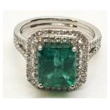 Platinum emerald & diamond ring