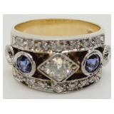 Mens Diamond and Sapphire ring size 10 14K gold