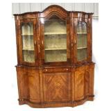 Fancy intricately inlaid bombe front curio cabinet