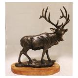 Bronze Elk Statue mounted on wood base