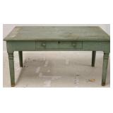 Primitive 6 board top farmhouse table with drawer