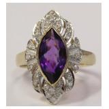 Marquise Shaped Amethyst & .20 Diamond Ring