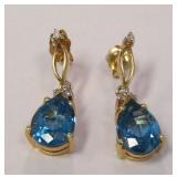 14k Blue Topaz Earrings .08 Diamond