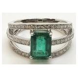 Platinum emerald & diamond ring